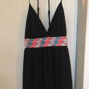 Bright belted black summer dress